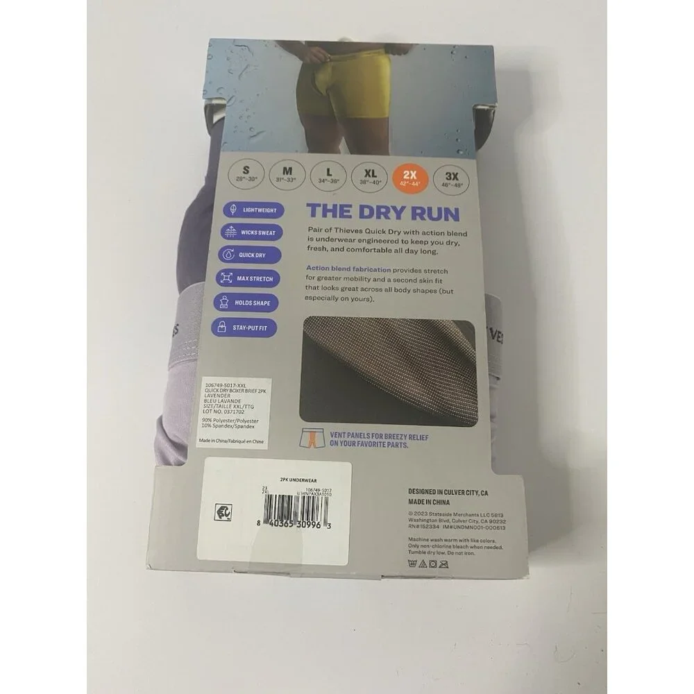 Pair of Thieves Men's Quick‎ Dry Action Blend Boxer Briefs Sz 2XL 2-Pk Lavender